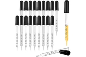 AOSDANTING Eye Dropper for Essential Oils 20 PCS - Pipettes Dropper with Black Rubber Head, Straight-Tip Calibrated Thick Glass Medicine Dropping Pipettes for Accurate Easy Dose and Measurement 1 mL Capacity
