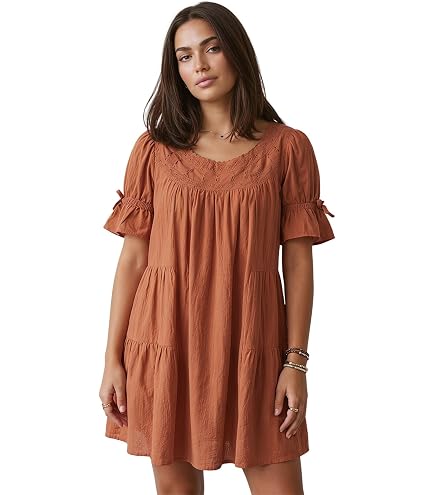 brown flowy dress short QLQLWDD Women Square Neck Babydoll Mini Y2k Puff Sleeve Dress Loose Bow Tie Ruffle Trim Going Out Sundress (Flowy Brown, S) at Amazon Women's Clothing store date nights