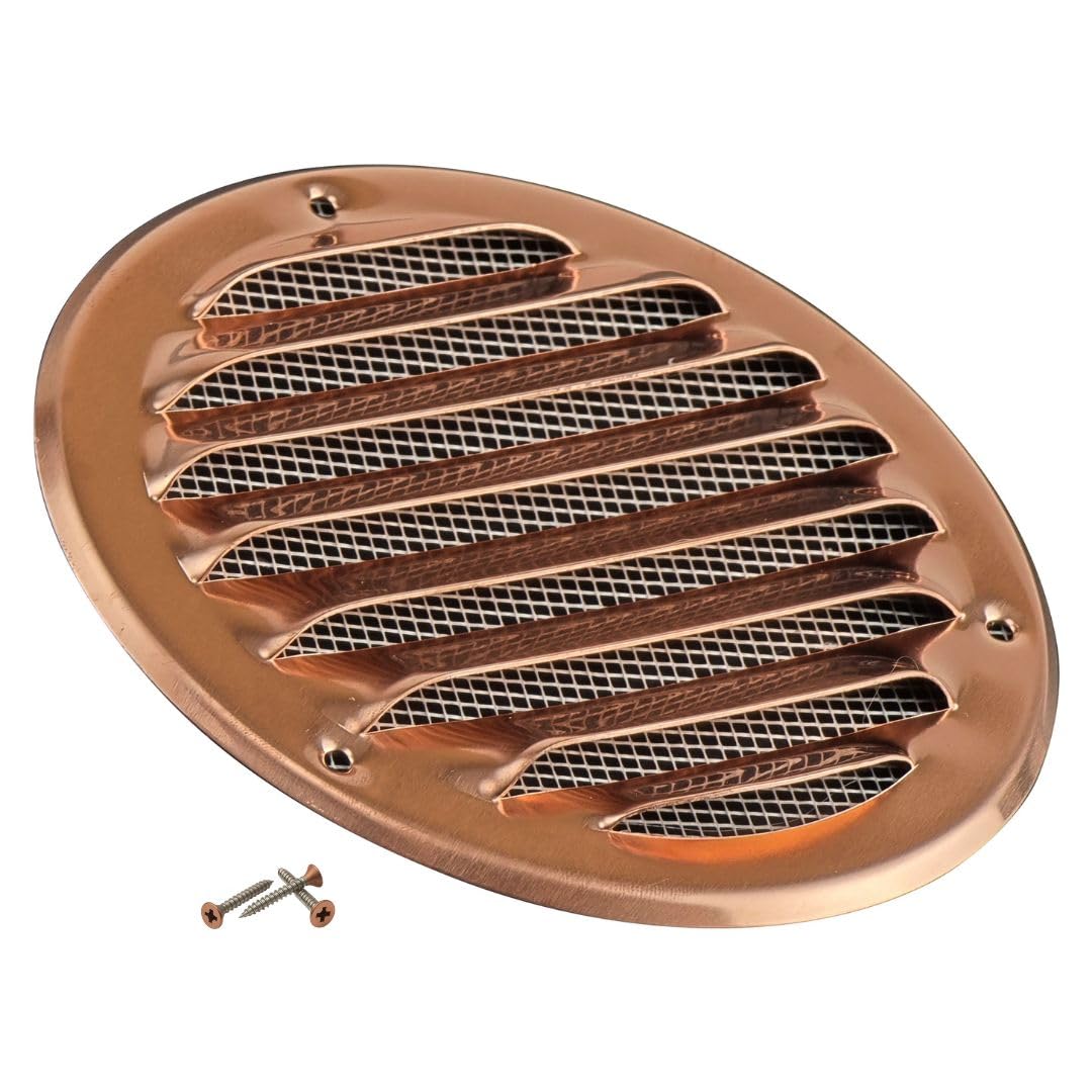 Steinberg14 Copper Metal 100mm Air Vent Cover with Insect Mesh - 4 inch Round Ventilation Grille