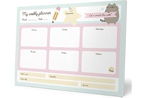 GRUPO ERIK Official Pusheen A4 Desk Pad with Daily, Weekly and Monthly Calendar, Desktop Planner, Desktop Note Pad, 54 Undated Tear Off Sheets, 8.3 x 11.7 inches, To Do List - Kawaii Stationery (A4 SIZE)