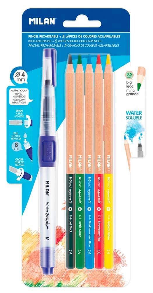 MILAN BWM10401 – Set with Water Brush and 5 Watercolour Pencils