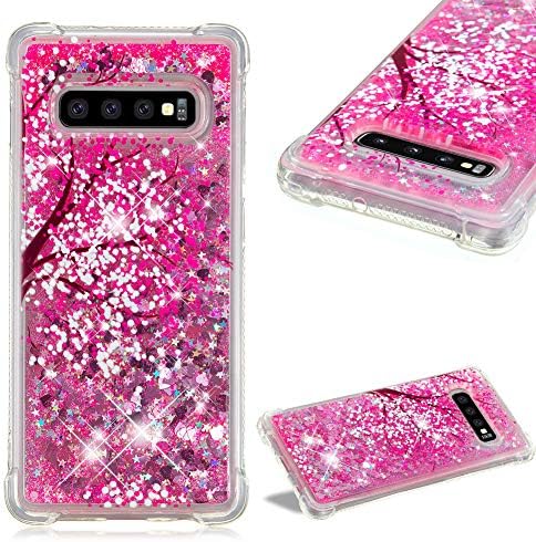 Cistor Case for Samsung Galaxy S10 Plus,Luxury Glitter Liquid Sparkle Floating Bling Quicksand Colorful Painting Cover Transparent Soft TPU Silicone Case for Samsung Galaxy S10 Plus,Cherry Blossom