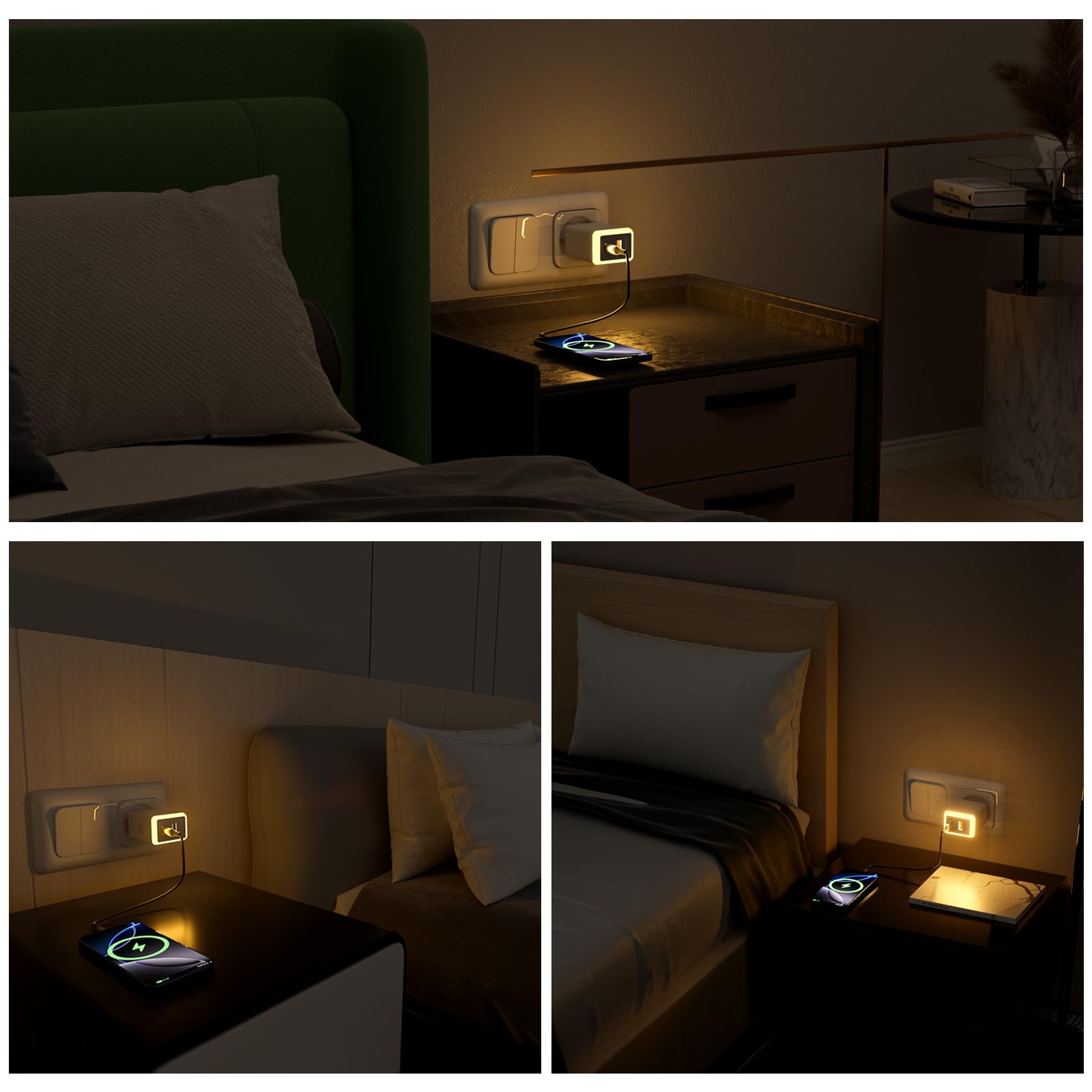 45W USB C Ladegerät 2 Port Schnellladung mit Nachtlicht Steckdose Touch-Schalter.Charger USB C für iPhone 17 16 Pro Max, iPad Pro, Galaxy S25 S24 S23 Ultra.Für Schlafzimmer und Reisen 7