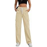 Rasutina Women Chino Cargo Pants High Waisted Stretchy Fall Pants Women's Drawstring Pull On Trousers