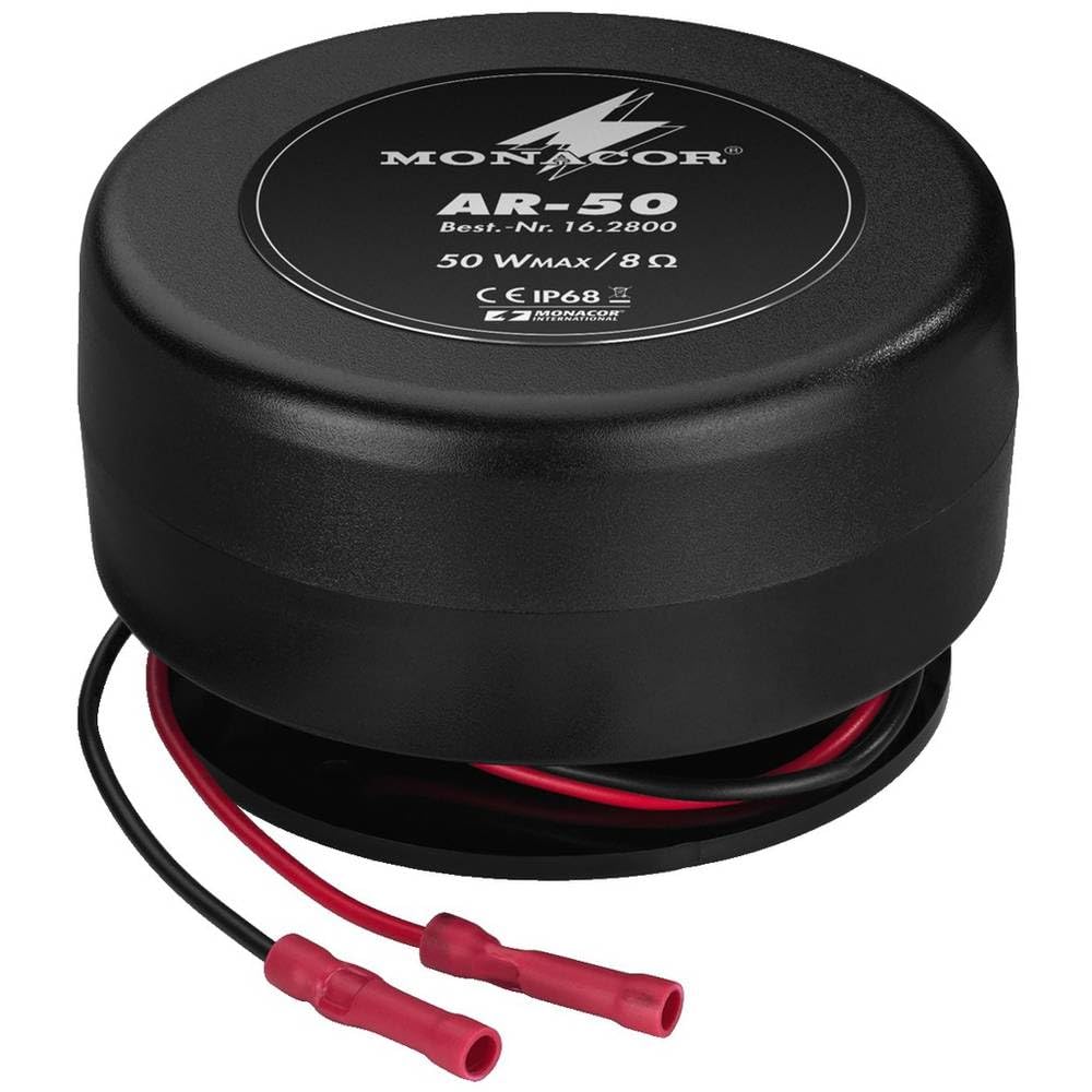 Monacor AR-50 Weatherproof Robust Exciter Resonator for music & voice reproduction via surfaces capable of vibrating, Suitable for indoor & outdoor applications, e.g. doors, cupboards, shelves, boats