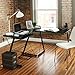 {US STOCK}Teekland Office Desk with Keyboard Tray，3-Pieces Corner Computer/Laptop Home Table(Black Tempered Glass，L-Shap）