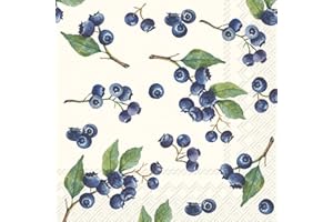 IHR Ideal Home Range Cocktail Napkins Disposable 3-Ply Paper Napkin Pack, 13 cm X 13 cm, Blueberries