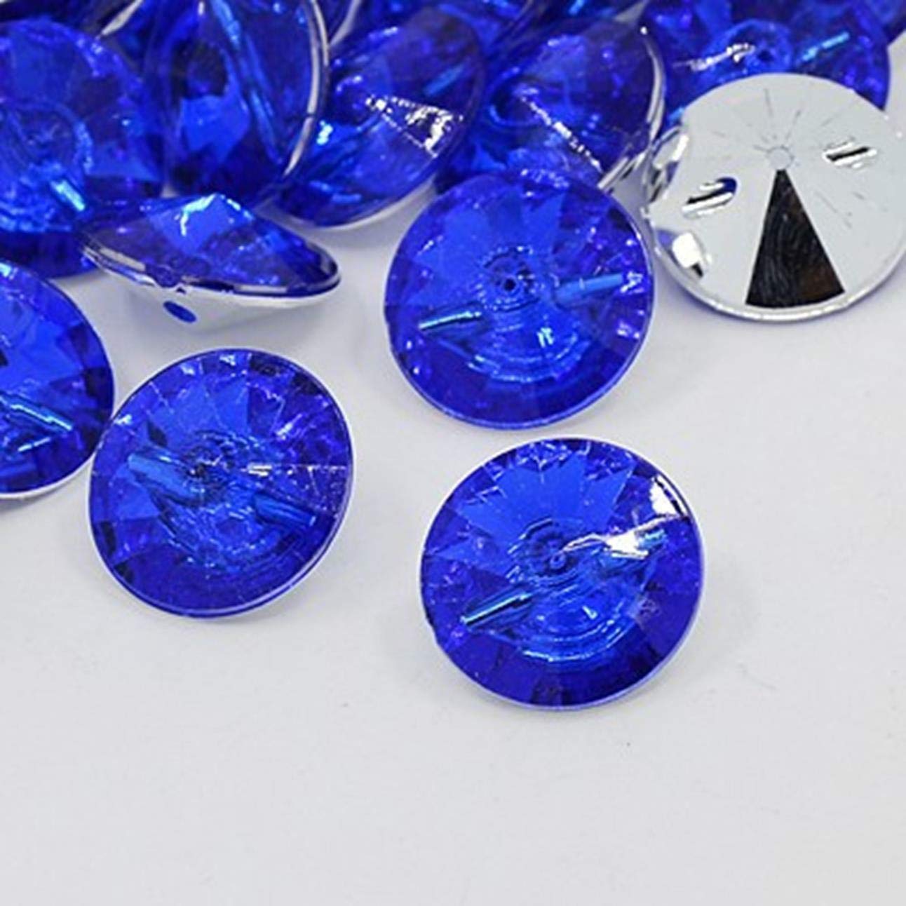 100 x Dark Blue Rhinestone Plastic Crystal 15mm Round 1 Hole Sewing Crafts Buttons — image 1
