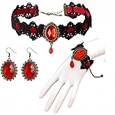 Hopodix Royal Court style Ruby black lace Goth accessories with Gothic costume for women Victorian Vampire Accessories