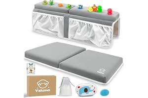 YALUMO Bath Kneeler and Elbow Rest Pad Set for Baby Bathtub, Thick Non-Slip Bathing Kneeling Mat Cushion Quick Drying Bathtub Knee Saver with Arm Support and Pockets for Bathroom Bathing time Comfort, Gray