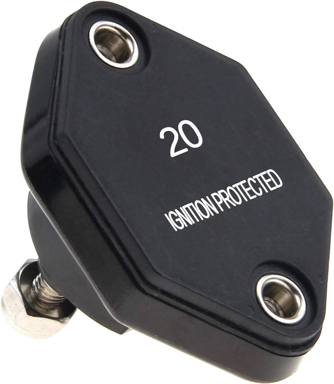 ZOOKOTO 12V-32V DC Auto Reset Panel Mount Circuit Breaker 10A 20A 30A Fuse Inverter with #10-32 Stud Insulator for Auto Truck RV Marine Trailer Waterproof(20A)