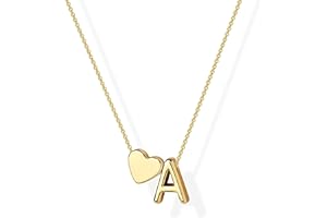 Inerney Gold Christmas Gifts Stocking Stuffers for women Heart Initial Necklace for Women 14K Gold Plated A-Z Letter Pendant Necklace Dainty Tiny Heart Monogram Necklace Personalized Name Necklace Gift Jewelry