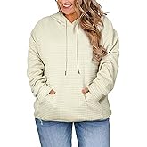 Eytino Womens Plus Size Hoodies Tops Casual Long Sleeve Drawstring Waffle Pullover Sweatshirt with Pocket (1X-5X)