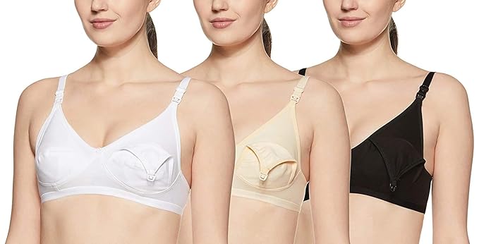 Women's Nursing Bra - Pack of 3 - (Skin, White Black)