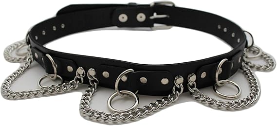 black leather chain belt