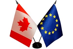 Zigvert Canada European Union Friendship Flag, EU & Canada Desk Flag, Twin Table Flag, Office Table Flag on Stand Base, Decor
