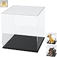 Thickened Clear Acrylic Display Case for Lego 21341 43247 for Football Basketball, Self-Assembly Transparent Box Protection with Wood-Plastic Base & String Light, Black Inside 11.8x11.8x11.8 in