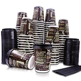 100 Pack | Premium 12 oz Disposable To Go Coffee Cups with Lids & Stirrer Straws | Disposable Paper Cups with Insulated Double Wall Technology | "Coffee Lingo"
