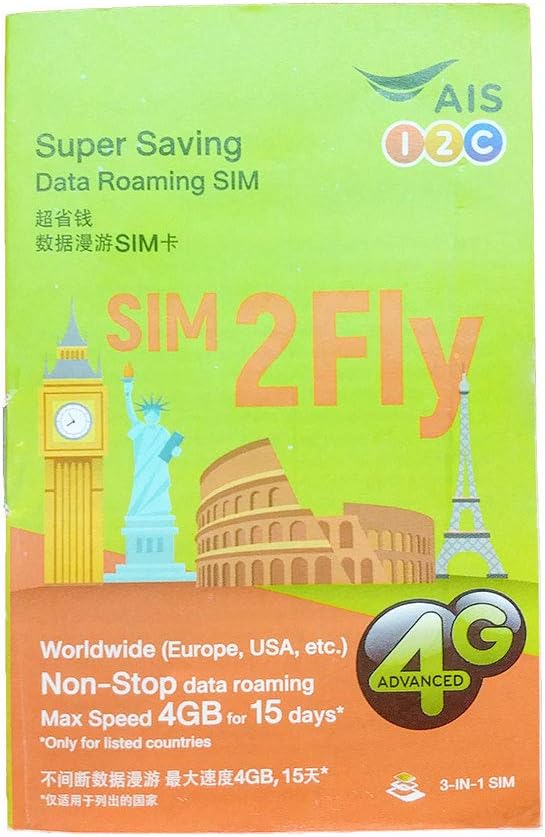 Amazon Com Ais Sim2fly 4gb 15 Days International Sim Card