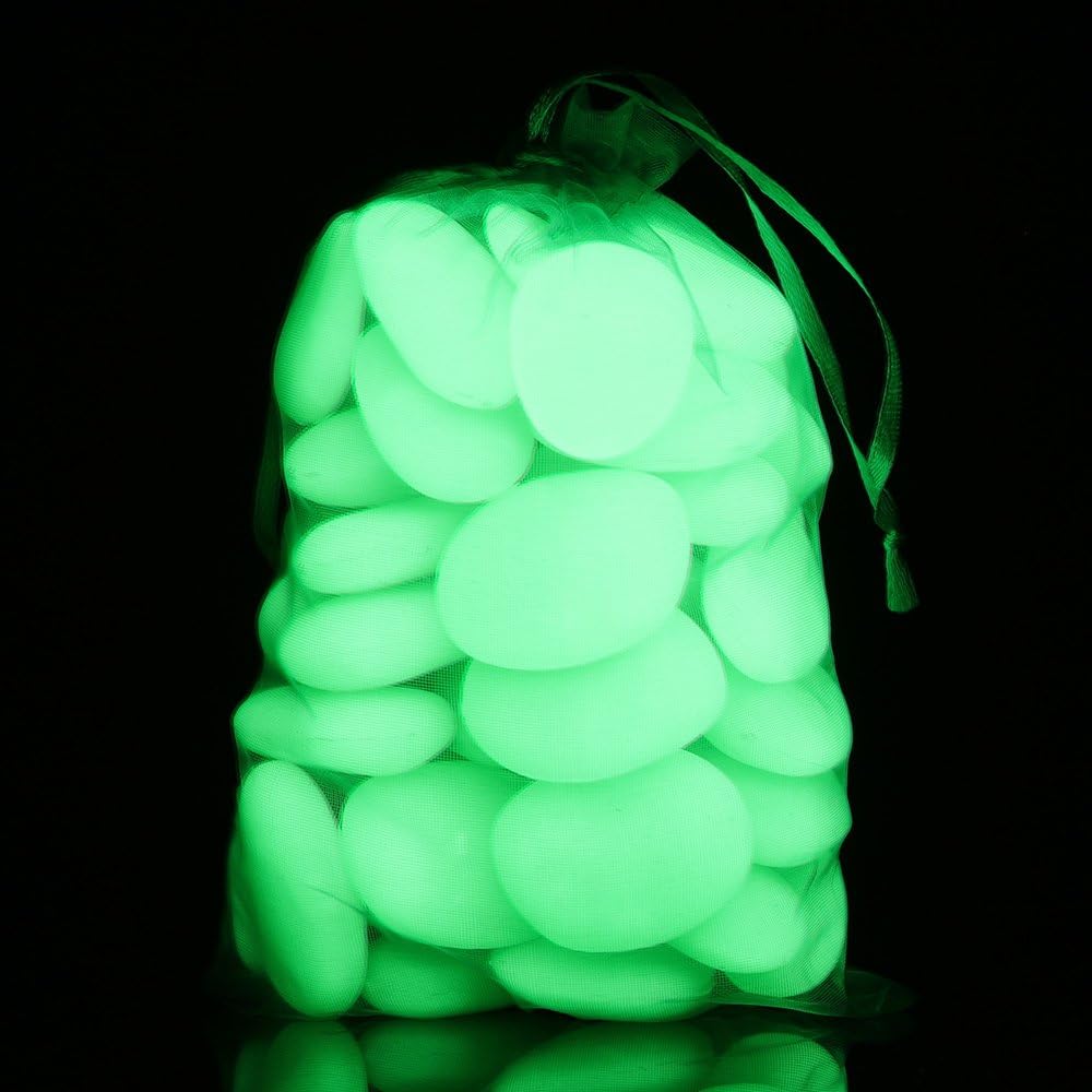 Glow in The Dark Stones, Garden Pebbles, Decorative Stones, Glow Pebbles Rocks Gravel Marbles for Aquarium Succulent Outdoor DIY Garden Gifts Decoration,3-4cm(1 1/2''-1 4/7''), 400g/0.88lbs, Green: Home & Kitchen