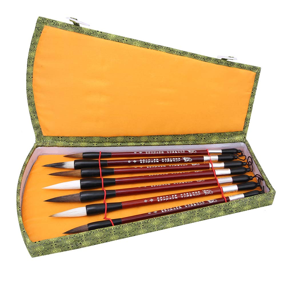 7Pcs Weasel Hair Chinese Calligraphy Brush, Writing Brush, Japanese Sumi-e Drawing/Painting Brush, Watercolor Brush