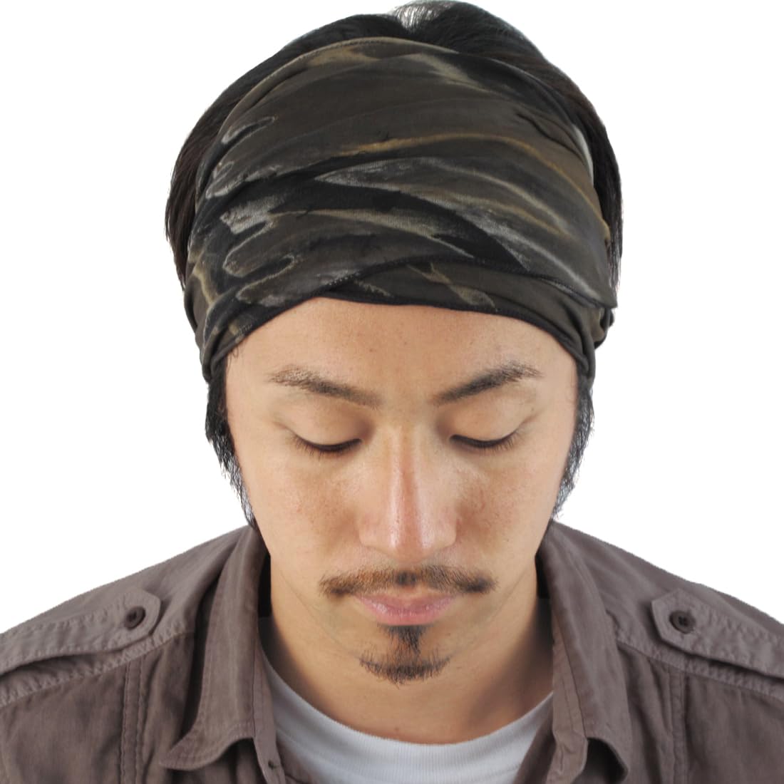 Mens Tie Dye Bandana Headband - Womens Boho Bandana Japanese Hair Band Hippie Marble Black