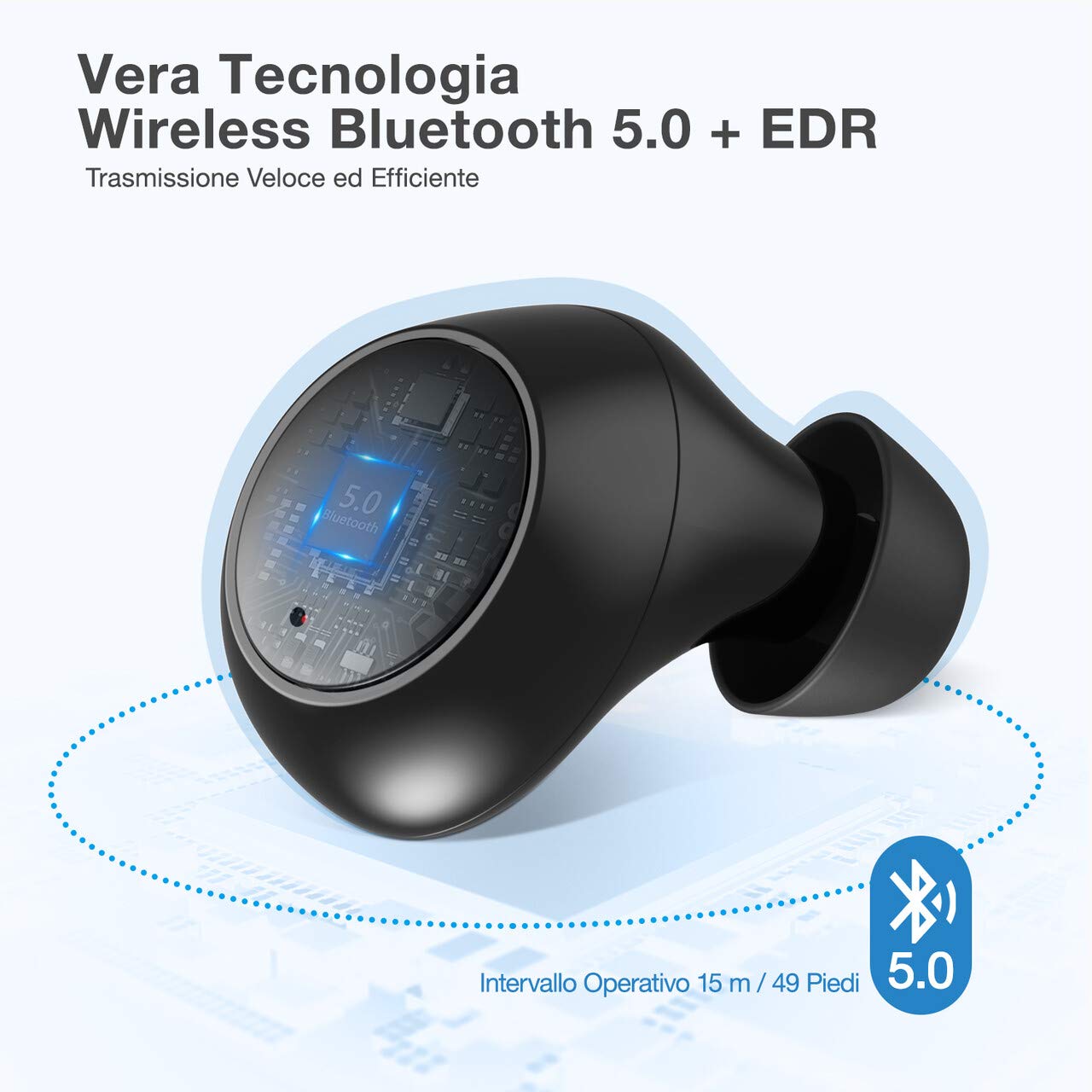 POWERADD Cuffie Bluetooth, Auricolari Bluetooth Senza Fili, Auricolari Wireless HD Stereo, Display della Batteria in Dispositivo, Compatto e Portatile, IPX5, Mic, Auricolari Sport per iOS ed Android