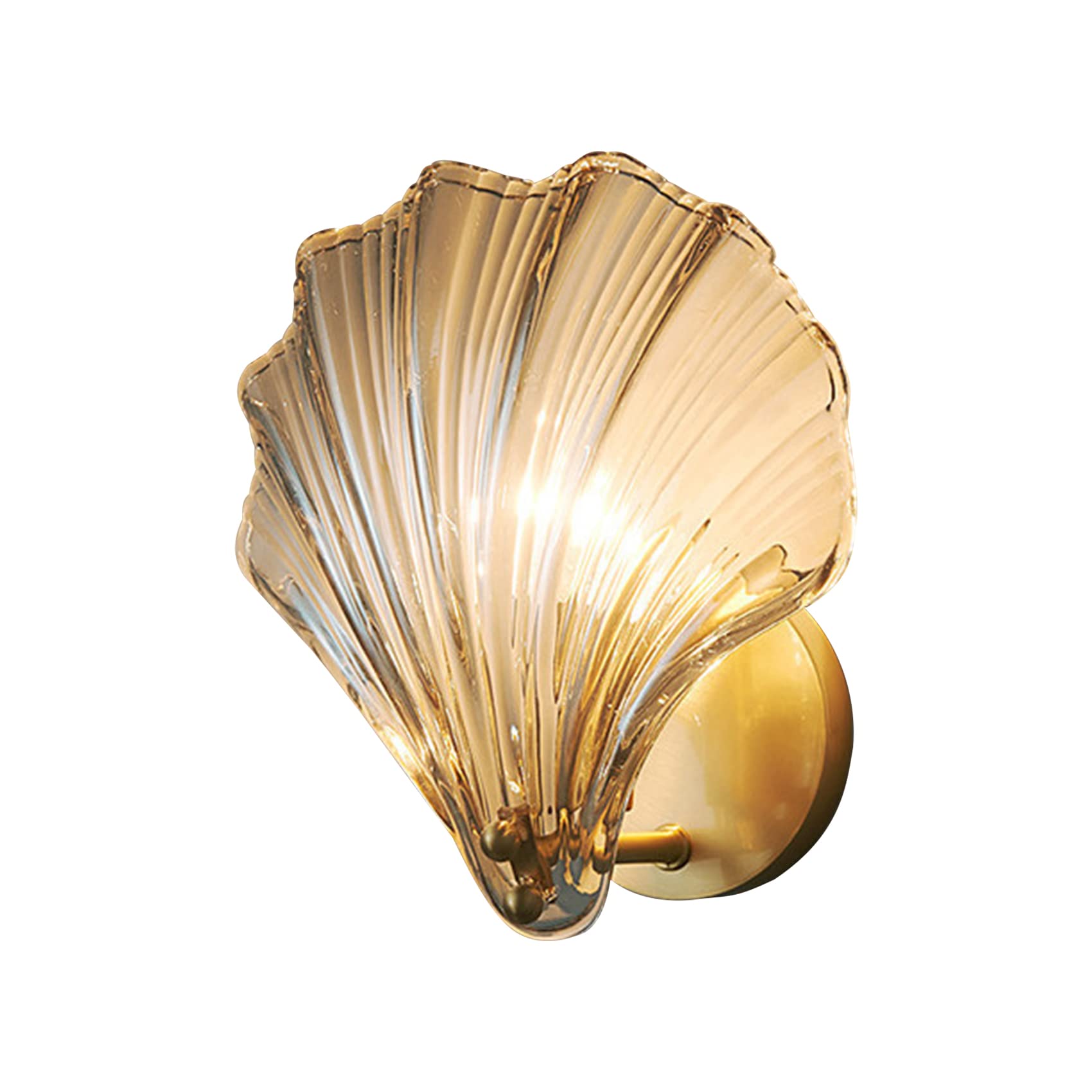 KRIPINC Indoor Shell Shaped Wall Sconce, E14 Glass Wall Lights, Art Deco Wall Mounted Lamp, Modern Wall Lights for Living Room Bedrooms Bedside (Amber) — image 1