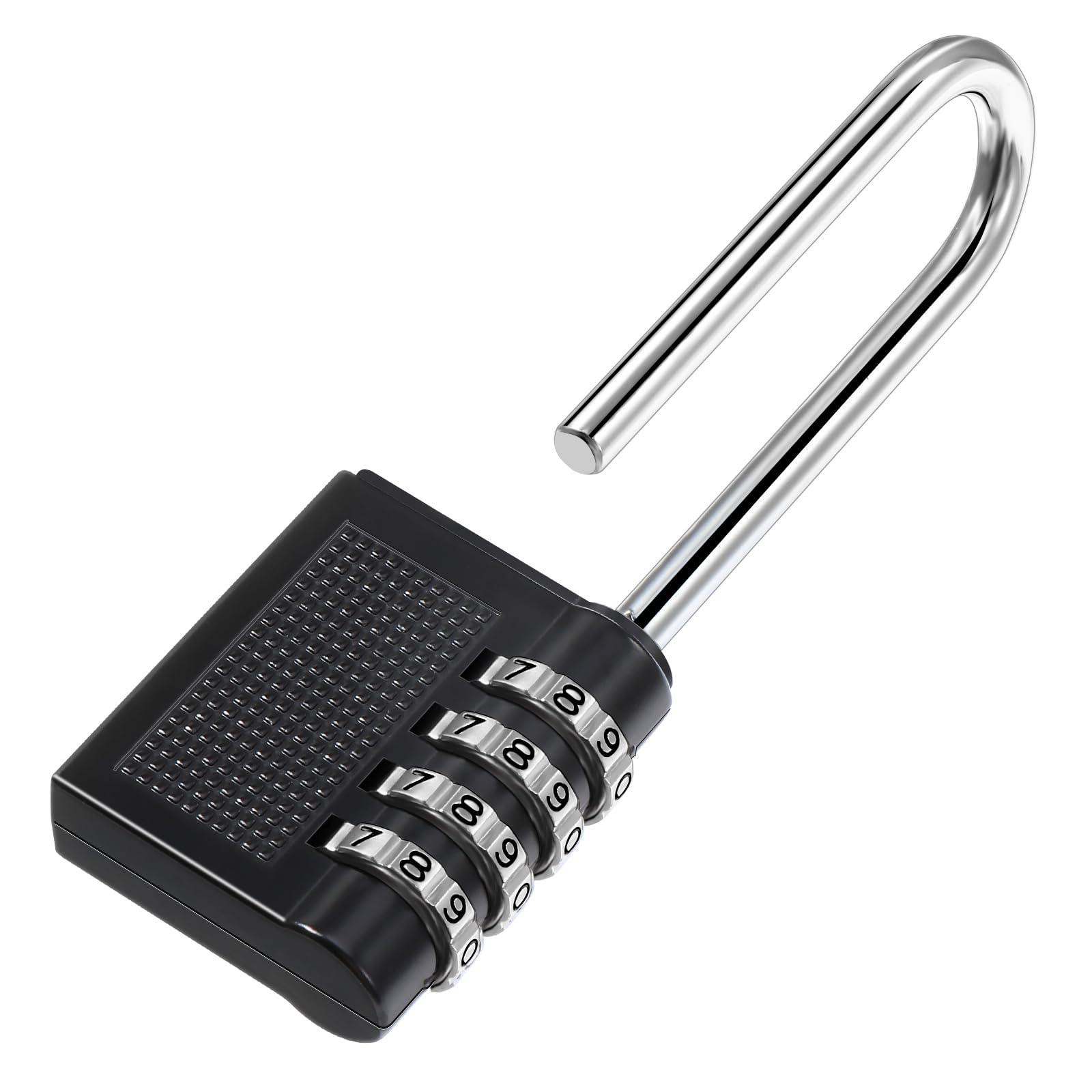 Oderra 4 Digit Combination Padlock - Long Outdoor Security Padlock for Lockers, Warehouses, Schools - Reinforced Long Life Lock - Post Boxes, Tool Boxes, Gates (Black)