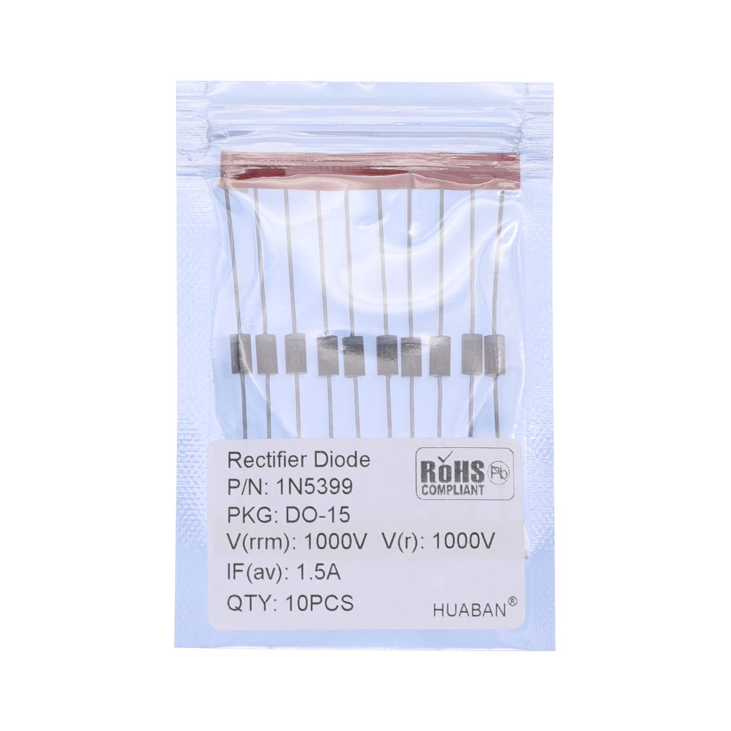 HUABAN 10PCS 1N5399 Rectifier Diode 1.5A 1000V DO-15 (DO-204AC) Axial 5399 1.5 Amp 1000 Volt