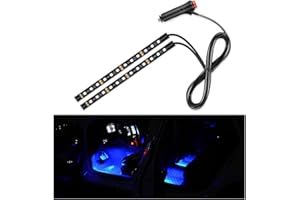 Yourkar Car LED Strip Light, 24 LED Interior Under Dash Atmosphere Lights with Cigarette Lighter, Vehicle Decor Lamp Ambient Night Light Strip Lighting, Universal Car Accessories (Blue)