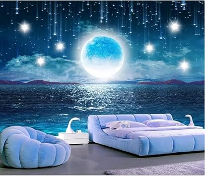 Hwhz 3d Mural Wallpaper Peelable Water Rising Moon Only Beautiful Night Sky Full Moon Scenery Living Room Background Wall Decoration Wallpaper Murals 200x140cm Amazon Co Uk Diy Tools