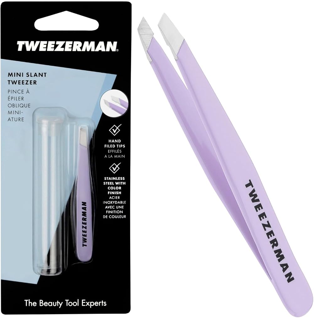 Tweezerman Lavender Mini Slant Tweezers with Travel Case - Stainless Steel