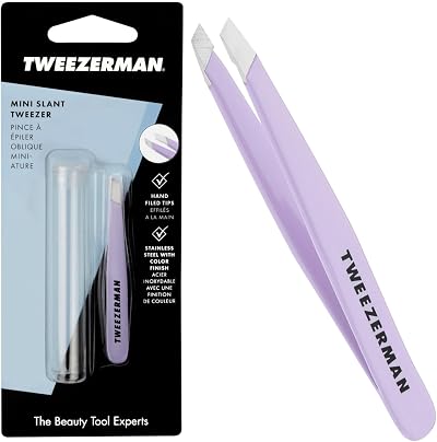 Tweezerman Lavender Mini Slant Tweezers with Travel Case - Stainless Steel