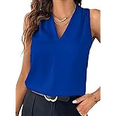 EVALESS Women's Pleated V Neck Sleeveless Tank Top