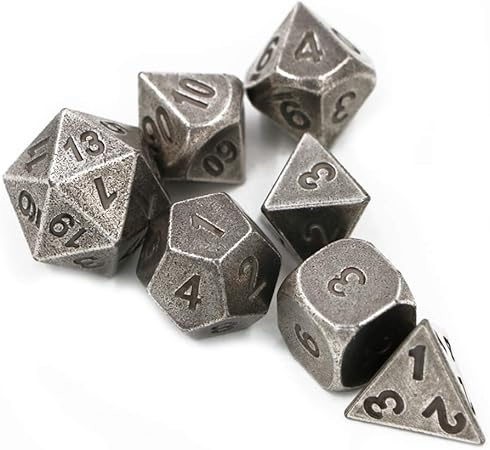 Juego de 7 Piezas de Dados de Metal Dados Poliédricos de Juego DND Conjunto de Dados