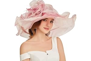 HIMESPORT Women Party Church Derby Top Hats Organza Sun Visor Cap Ladies Flowers Fascinators Big Wide Brim Fedoras