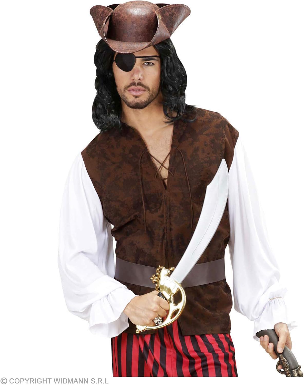 Pirate Shirts With Vest Costume for Buccaneer Fancy Dress, Marrone Rosso Bianco - Image 3