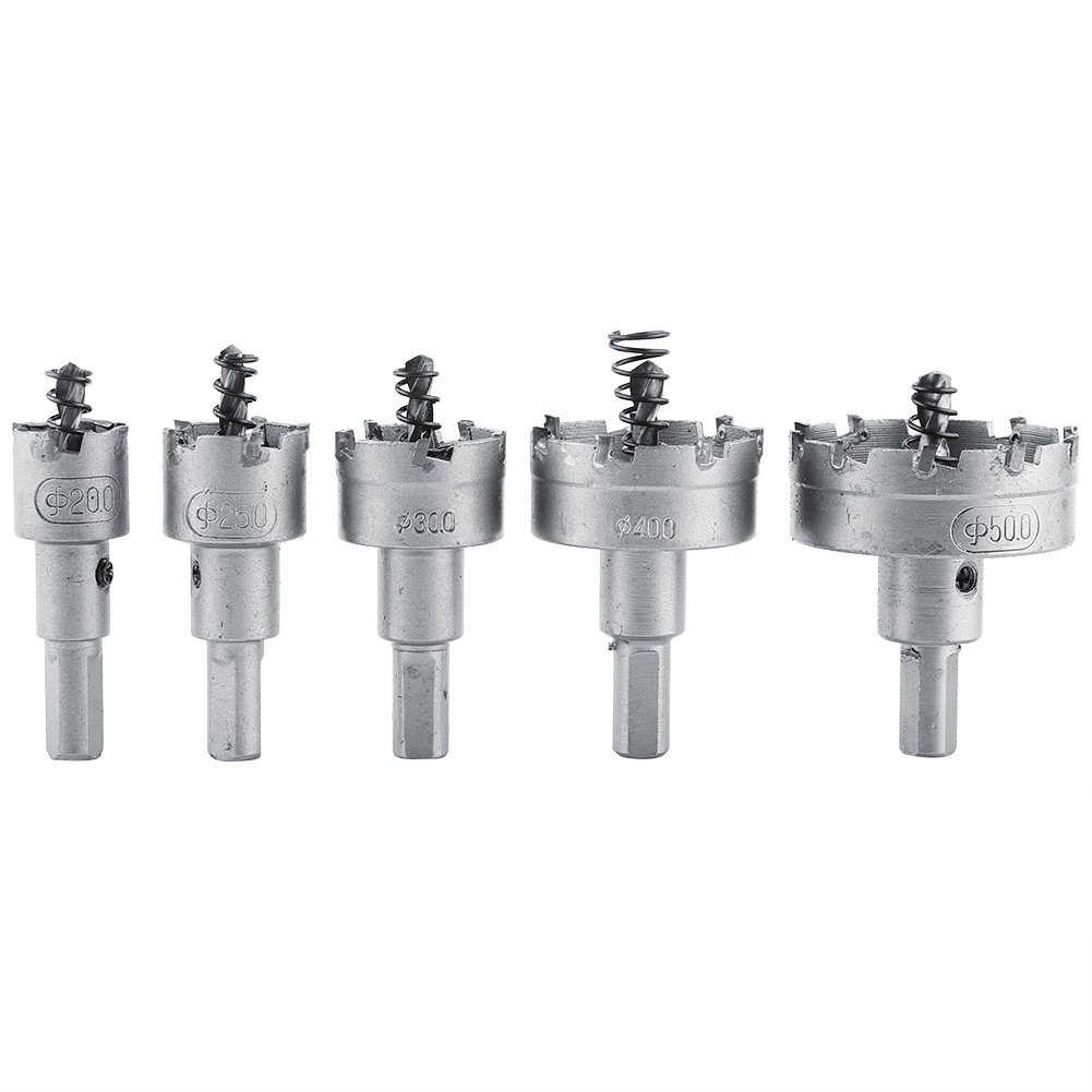 5 Pieces/Set 20 mm, 25 mm, 30 mm, 40 mm, 50 mm HSS Drill Hole Saw Set Carbide Tip Hole Cutter TCT Core Metalworking Hole Cutter Tools