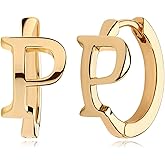 Myears Gold Initial Hoop Earrings for Women 14K Gold Plated Huggie Hoop Earrings Dainty Small Letter Personalized Monogram Jewelry Hypoallergenic Trendy Gold A-Z Earrings