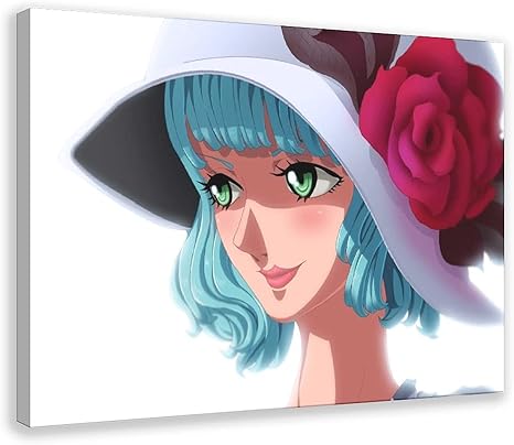 Amazon Com Xiarena Anime One Piece Stussy Red Flowers Hat Blue Long Hair Green Eyes Beautiful Girl Poster Decorative Painting Canvas Wall Art Living Room Posters Bedroom Painting 24 36inch 60 90cm Posters Prints