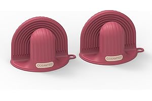 Cosamtec Silicone Oven Mitts Heat Resistant Mini Oven Gloves and Pot Holders Set for Kitchen Non Slip Waterproof Pinch Grips for Cooking and Baking Set of 2