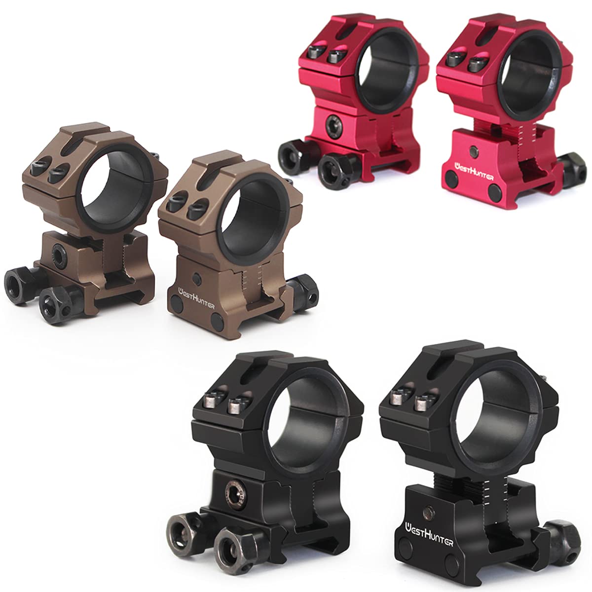 WestHunter Optics Adjustable Height Picatinny Scope Rings, 1 Inch 30 mm Precision Scope Mount | 3 Sets