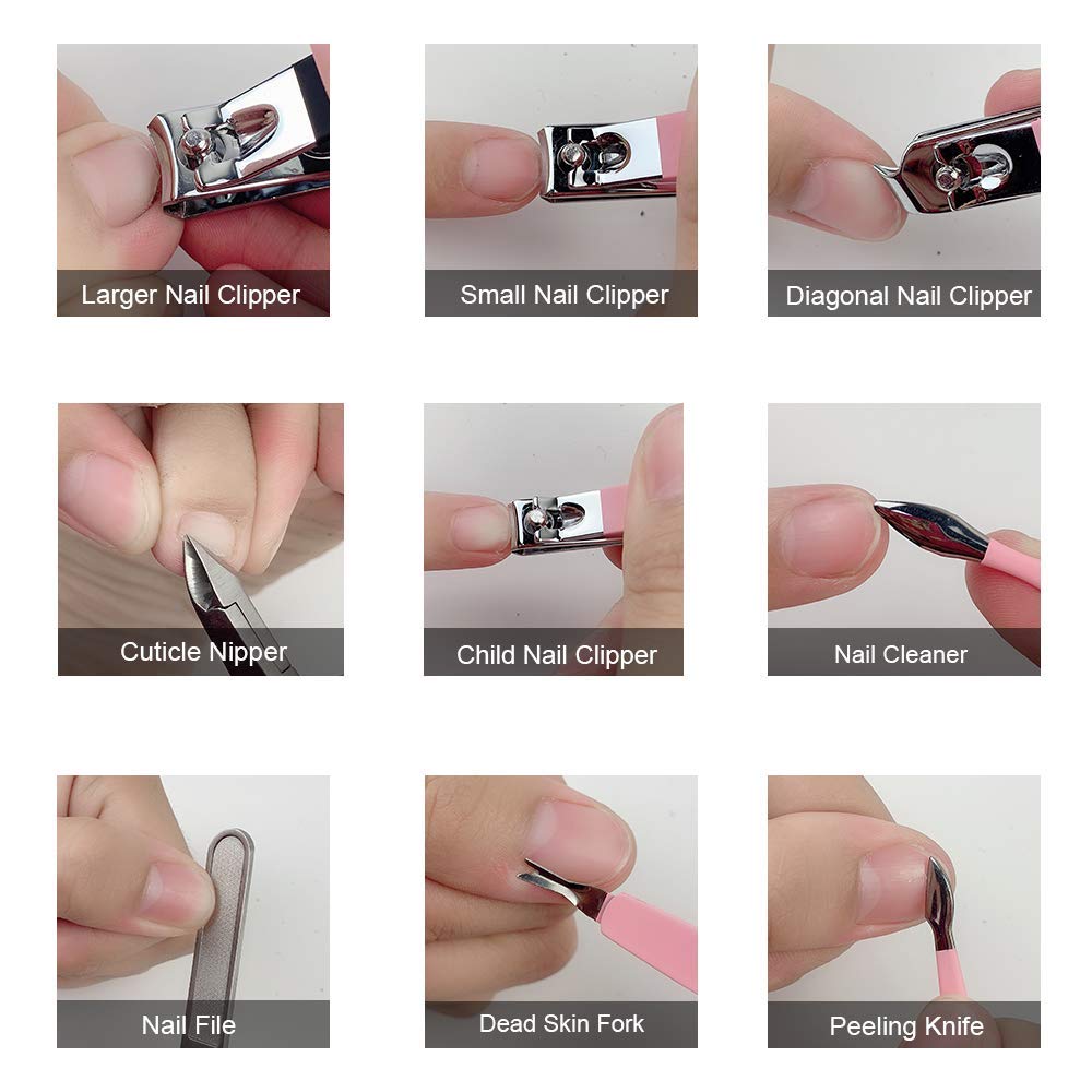 Manicure Set Professional Nail Clippers Kit Pedicure Care Tools- Stainless Steel Men and Women Grooming Kit 18Pcs for Travel or Home (Pink) : Beauty
