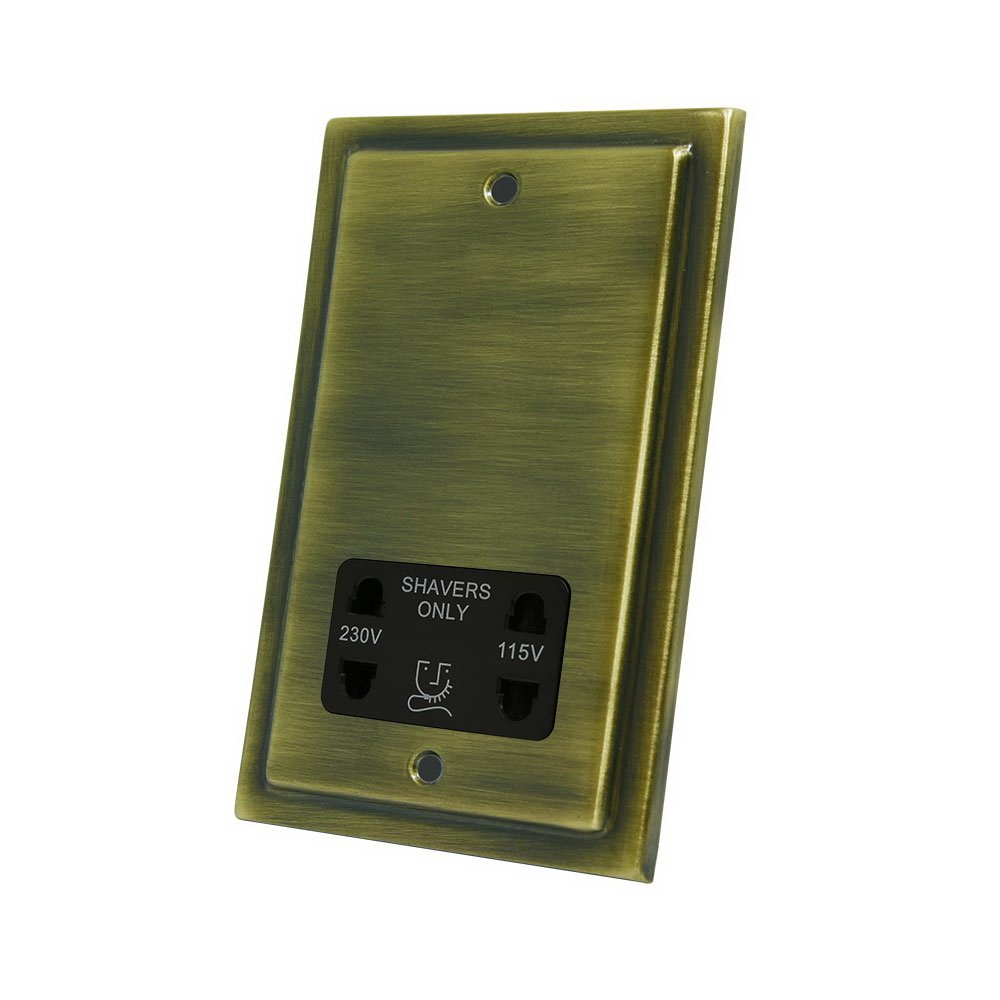 AET VABSHABL Victorian Antique Brass Shaver Socket 2-Gang Dual Voltage 115V/230V, 240 V