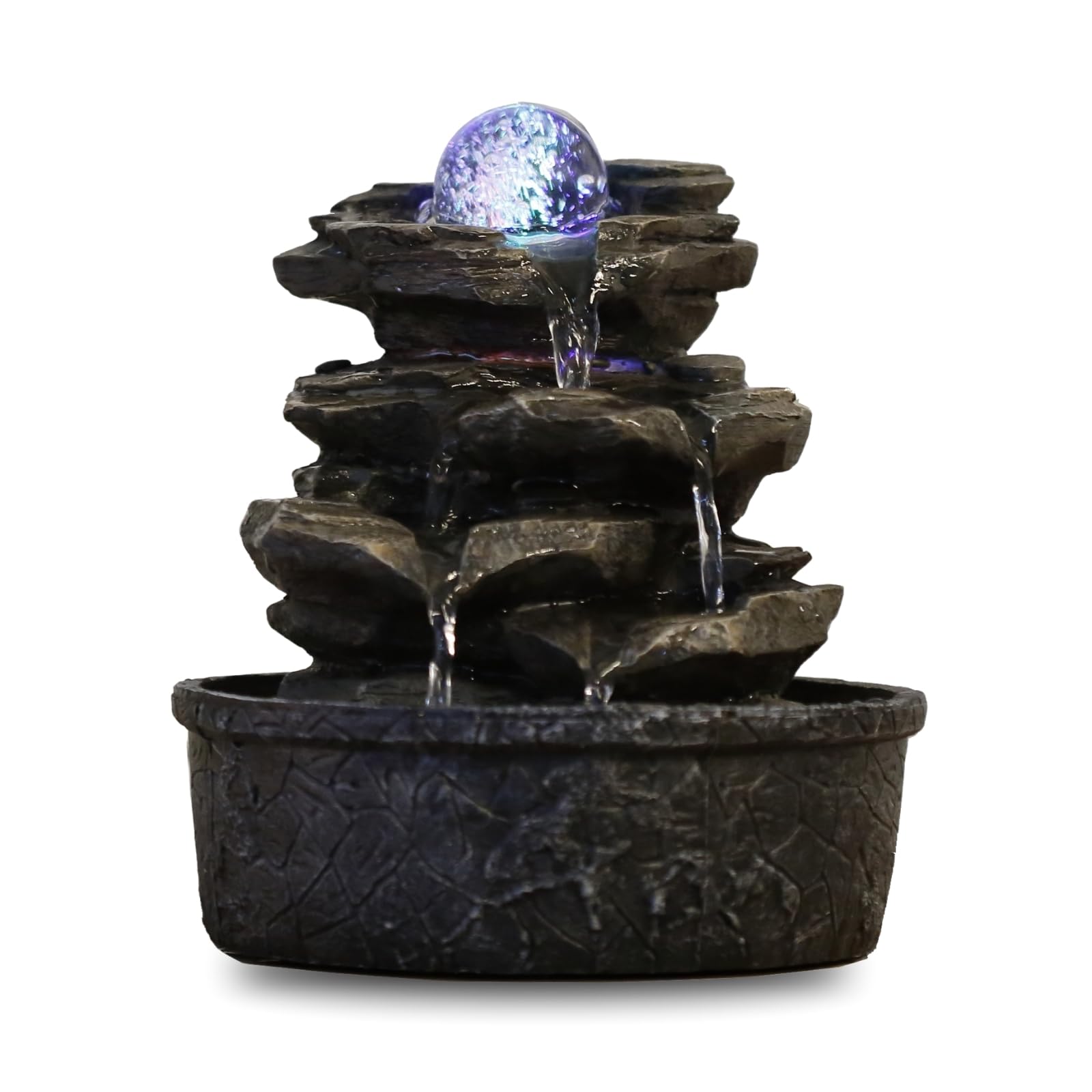 ZenLight Little Rock Polyresin Fountain, Dark Brown, 20 x 20 x 23 cm
