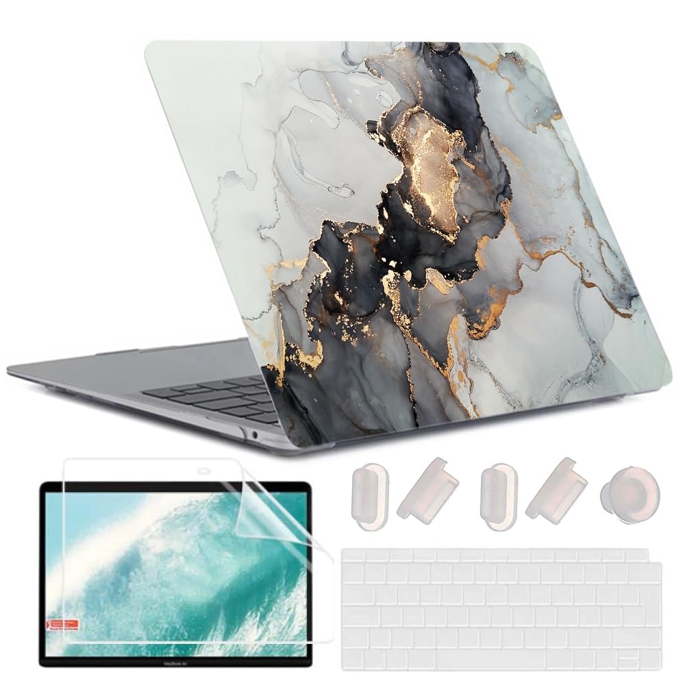 MUSHUI 4 in 1 Case for MacBook Air 13 inch 2020 2019 2018 Release M1 A2337 A2179 A1932 Retina Display Touch ID, Plastic Laptop Hard Shell Case & Keyboard Cover & Screen Protector, X32-2