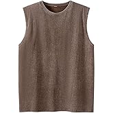 Sleeveless Men's wash T-Shirt Loose Casual Retro T-Shirt top Men's Cotton Solid Color T-Shirt (US, Alpha, X-Large, Regular, Petite, Brown)