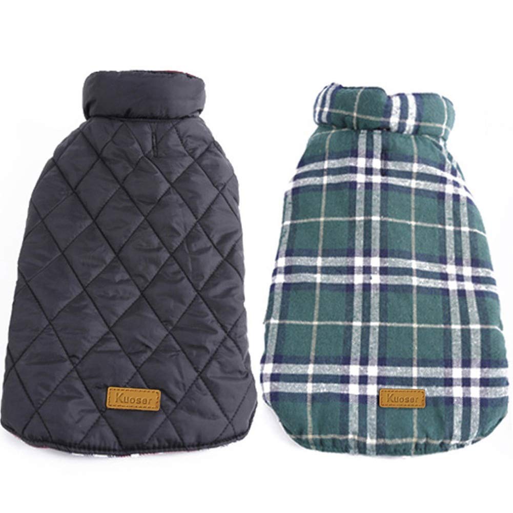 Kuoser Cozy Waterproof Windproof Reversible British Style Plaid Dog Vest Winter Coat Warm Dog Apparel Cold Weather Dog Jacket XS-3XL