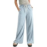 Sidefeel Women's Wide Leg Baggy Jeans High Waisted Elastic Waist Loose Fit Drawstring Long Denim Pants